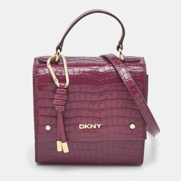 DKNY 1194462 - Burgundy Croc Embossed Leather Flap Top Handle Bag