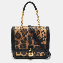 Dolce & Gabbana Black/Brown Leopard Print Coated Canvas Padlock Top Handle Bag 1193224