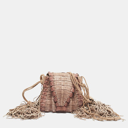 Roberto Cavalli Light Pink Suede and Crocodile Fringe Crossbody Bag 1194001