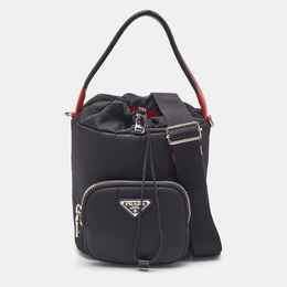 Prada Black/Red Nylon and Leather Puffer Cargo Pocket Shoulder Bag 1193668