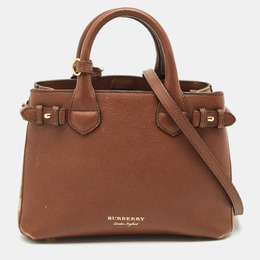 Burberry Brown/Beige House Check Fabric and Leather Small Banner Tote 1193066