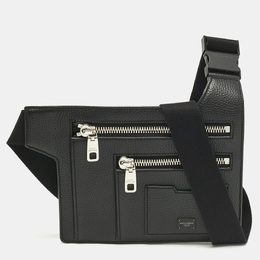 Dolce & Gabbana Black Leather Palermo Angular Multi-Zip Flat Belt Bag 1191672