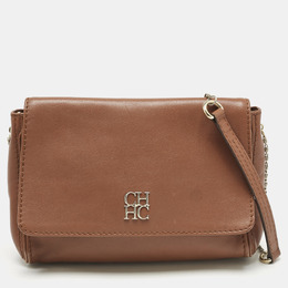 Carolina Herrera Brown Leather Flap Chain Shoulder Bag 1191273