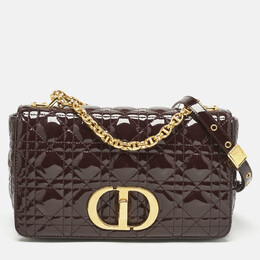 Christian Dior Medium Shoulder Bag Dark Purple Patent Leather Cannage Quilting 1191528