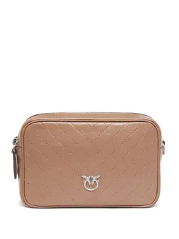 Pinko chevron-quilted leather bag 30379468 beige double zip detachable shoulder strap logo