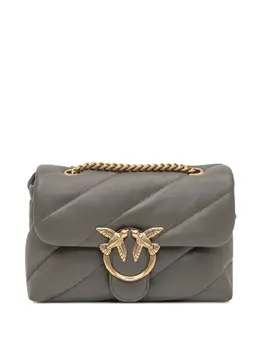 Pinko Love Quilted Shoulder Bag - Grey Leather with Logo Embellishments & Chain Strap, Article 31239940