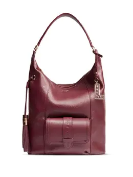 Lancel Premier Flirt Shoulder Bag 31522758: Burgundy Pebbled Leather with Front Pocket and Tassel Detail