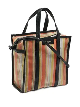 Balenciaga Small Bazar Shopper Tote Bag - Orange Multicolour Striped Exterior, Black Leather Trim, Structured Design, Top Handles, Detachable Shoulder Strap 31330570