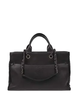 Chanel 2016 Shoulder Bag, Pre-Owned. Black Caviar Leather, Signature CC Logo Interlocking Quilted Detailing, Two Straps.