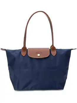 13016078 Longchamp Le Pliage Tote in Blue and Brown Cotton
