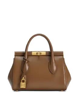 Dolce & Gabbana Marlene Mini Bag 29690526 Brown Leather Top Handle with Gold-Tone Padlock Clasp Detail and Detachable Chain Strap