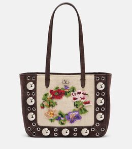 Nellcôte мини сумка-тоут из замши с декоративными элементами Valentino Garavani, Multicolor/Testa Di Moro p01056387 | multicolor/testa di moro