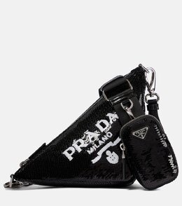 Треугольная сумка через плечо с пайетками Prada, Nero+Bianco p00696080 | nero+bianco