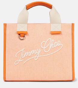 Сумка-шоппер из ткани с кожаными деталями и логотипом Jimmy Choo, MANDARIN/MANDARIN/LATTE p01026080 | mandarin/mandarin/latte