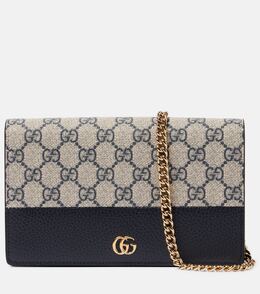 Миниатюрная кожаная сумка GG Marmont через плечо Gucci, Blu/Beige Blu p00995836 | blu/beige blu