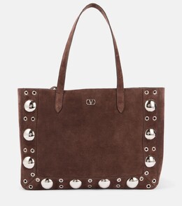 Nellcôte средняя шопер из замши с шипами Valentino Garavani, Testa Di Moro p01039559 | testa di moro