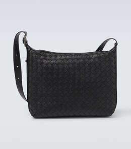 Путешественник Маленькая кожаная сумка через плечо Intreccio Bottega Veneta, Black-Silver p00998826 | black-silver