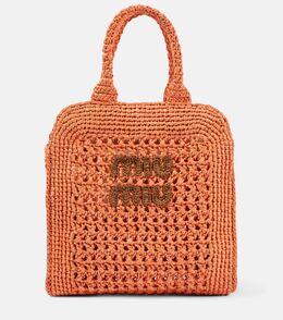 Маленькая сумка-шоппер из рафии Miu Miu, Tulipano+Cognac p00877065 | tulipano+cognac