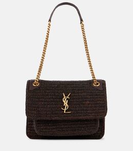 Ники Medium плечевая сумка из рафии Saint Laurent, Chocolate Truffle p01070050 | chocolate truffle