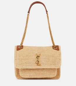 Ники Medium плечевая сумка из рафии Saint Laurent, Pale Brown/Brick p01070121 | pale brown/brick