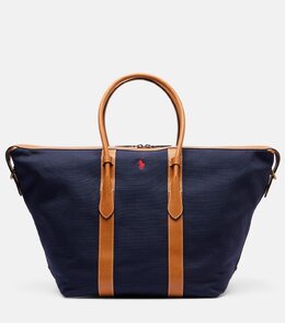 Классическая большая сумка-шоппер из холста с кожаными деталями Polo Ralph Lauren, Navy/Cuoio p01057811 | navy/cuoio