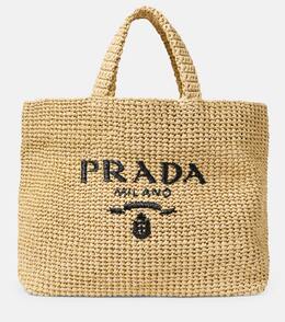 Средняя сумка-тоут из рафии с логотипом Prada, Naturale p00588970 | naturale