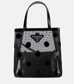 Сумка-шоппер из сетки с кожаными деталями Prada, черный p00627881 | nero