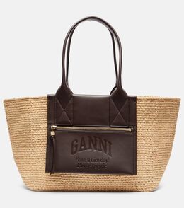 Сумка-тоут из рафии с отделкой из искусственной кожи Ganni, Seal Brown p01046951 | seal brown