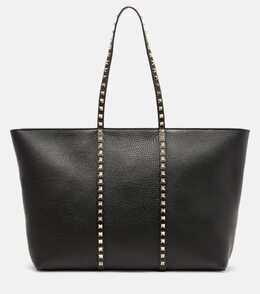 Сумка-тоут из кожи с шипами Rockstud Valentino Garavani, черный p01056346 | nero