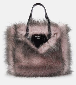 Сумка-тоут из искусственного меха с кожаной отделкой Prada, Alabastro+Nero p00596082 | alabastro+nero