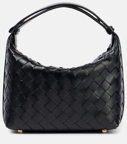 Уменьшенная кожаная сумка через плечо Wallace Mini Intrecciato Bottega Veneta, Black-Gold p00981136 | black-gold
