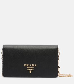 Миниатюрная кожаная сумка через плечо Saffiano Prada, черный p01075348 | black