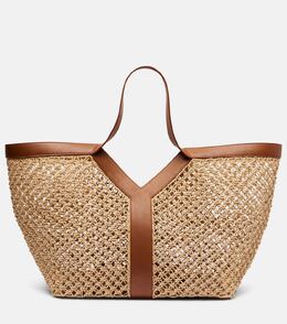 Сумка-шопер из рафии с кожаной отделкой Y Saint Laurent, Naturel + Brick p01070060 | naturel + brick