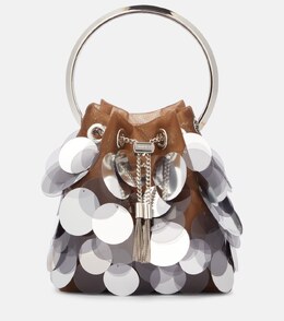 Блестящая сетчатая сумка-ведро Bon Bon Jimmy Choo, Biscuit/Silver p00992375 | biscuit/silver