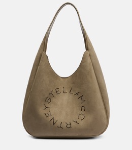 Логотип наплечная сумка из искусственной замши Stella McCartney, хаки p01046966 | khaki