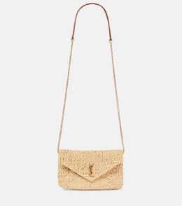 Мини-сумка через плечо из рафии Cassandre Saint Laurent, Pale Brown/Brick p01070113 | pale brown/brick