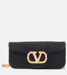 Клатч VLogo Signature с узором муар и декоративными элементами Valentino Garavani, Nero/Crystal p01005313 | nero/crystal