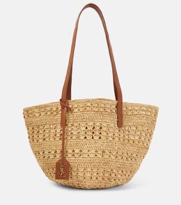 Плетеная сумка-корзинка Panier Small из рафии Saint Laurent, Naturel + Brick p00919387 | naturel + brick