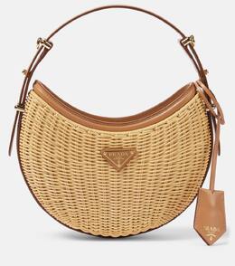 Арке плетёная наплечная сумка с кожаной отделкой Prada, Naturale p00881849 | naturale
