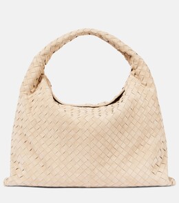 Hop Large Intrecciato плечевая сумка из замши Bottega Veneta, Ecru-Muse Brass p01054761 | ecru-muse brass