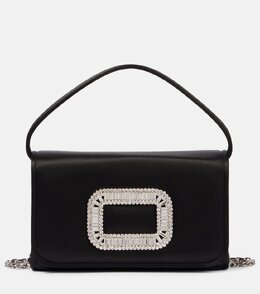 Пижонская микро-сумка через плечо из сатина с декоративными элементами Roger Vivier, черный p01001235 | nero