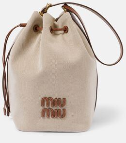 Кожаная сумка-ведро с логотипом Miu Miu, Naturale+Brandy p00903660 | naturale+brandy