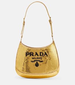Средняя блестящая сумка через плечо Cleo Medium Prada, Platino+Nero p00655378 | platino+nero