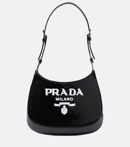 Cleo Маленькая сумка через плечо с пайетками Prada, Nero+Bianco p00627823 | nero+bianco