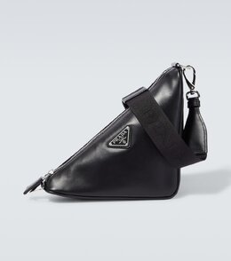 Кожаная треугольная сумка через плечо Prada, черный p00758810 | nero