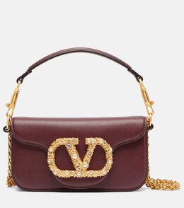 Locò Маленькая кожаная сумка через плечо Valentino Garavani, Rosewood/Cream-Crystal p01056355 | rosewood/cream-crystal