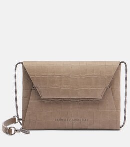 Клатч BC Duo из замши с эффектом крокодиловой кожи Brunello Cucinelli, Chocolate Cip p01037911 | chocolate cip