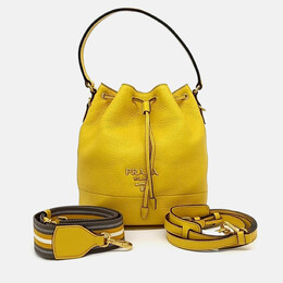 Prada Yellow Leather Vitello Dino Bucket Bag 1195376