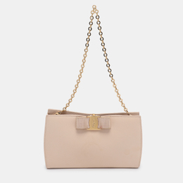 Salvatore Ferragamo 1194594 Beige Leather Chain Clutch