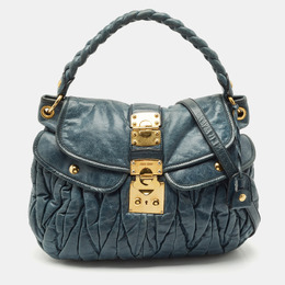 Miu Miu Navy Blue Matelasse Lux Leather Small Coffer Hobo Bag 1194095